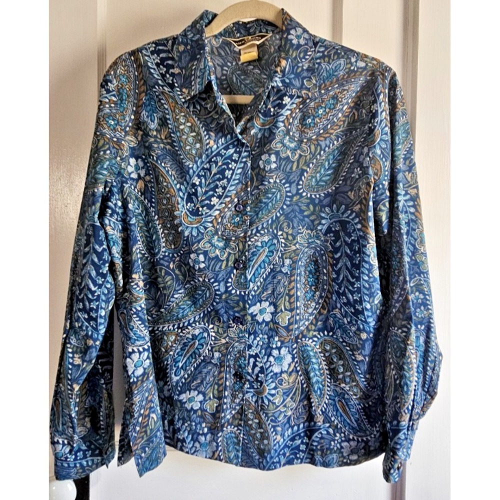 70S Alex Coleman‎ sportswear Paisley blue button down blouse woman 16